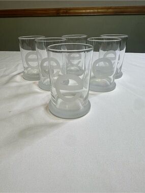 Set of 6 Clear Glass Tumblers with Frosted Emblem the letter E - Clear